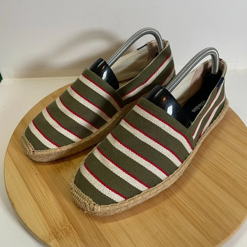 Soludos Women 8 Green White Red Stripe The Original Espadrille Slip On Flat